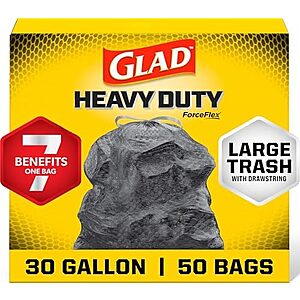 [SnS, AC] $37.36* | 4 × 50-Count 30-Gallon Glad ForceFlex Large Drawstring Trash Bags (Black) ($9.34 each) at Amazon