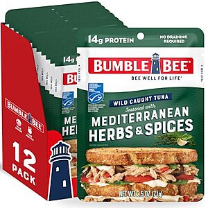 [SnS, AC] $8.40* | 12-Pk 2.5oz Bumble Bee Wild Caught Tuna (Mediterranean Herbs & Spices) at Amazon (70￠ each)