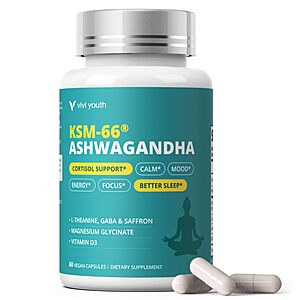 60 Vegan Ct NSF Tested 6-IN-1 KSM-66 Ashwagandha & L-Theanine Advanced Formula Supplements $5.93