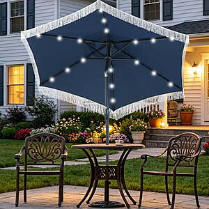 Autlaycil 7.5 ft Fringe Patio Umbrella with 18 LED Lights and Sturdy Ribs(Navy Blue) $33.99 + Free S&H at Walmart