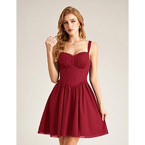 Scarlet Darkness Lace Corset Mini Dress w/ Ruched Sweetheart Bust, Pocket and Adjustable Straps (Various) $12.89 + Free Shipping w/ Prime or on $35+