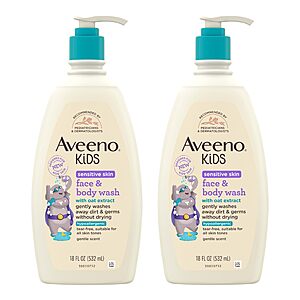 $14.93 S&S Clip Q AMAZON Aveeno Kids Sensitive Skin Face & Body Wash, 2 Pack, 2 x 18 fl. oz