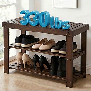 3-Tier 27.6" Bamboo Shoe Storage Bench w/ 330lb Capacity (Brown) $20 + Free Shipping
