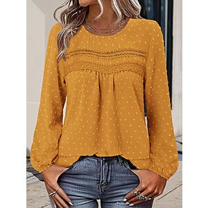 BETTE BOUTIK Womens Blouse Boho Fall Trendy Long Sleeve Tops Dressy Casual Winter Linen Babydoll Cute Shirt Flowy Loose Shirt Western Basic Swiss Dot Tunics Yellow M $9.99