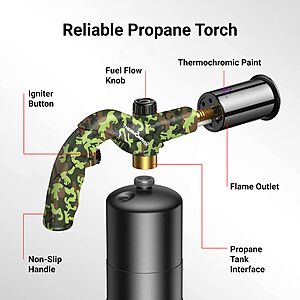 $22 AMAZON ThermoMaven Propane Torch Gun, Adjustable Cooking Torch, Camouflage Green | Sous Vide, Steak Searing, BBQ, Grilling, Campfires and Charcoal Light