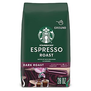 $14.92 or less S&S Q Starbucks Ground Coffee, Dark Roast Coffee, Espresso Roast, 100% Arabica, 1 bag (28 oz)