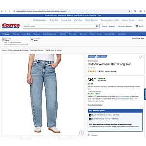 Costco Members - Hudson Women's Barrel Leg Jean $24.99