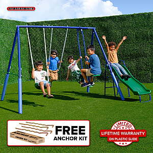 Sportspower Swingin Fun and Slide Metal Swing Set w/ Glider, 2 Swings, 5' Double Wall Slide and Bonus Anchor Kit $121.60 + Free Shipping