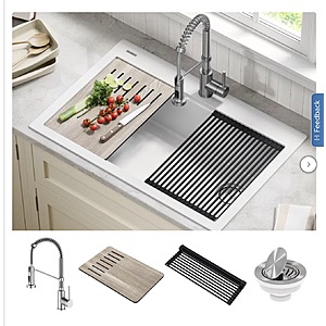 KRAUS 33" Drop-In Single Bowl Granite Kitchen Sink with Commercial Kitchen Faucet $359.99 Black or White Free Shipping Costco.com