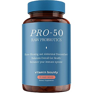 60-Ct Vitamin Bounty Pro-50 Probiotic (50 Billion CFU, 13 Strains + Prebiotic) $13 w/ S&S + Free Shipping w/ Prime or orders $35+