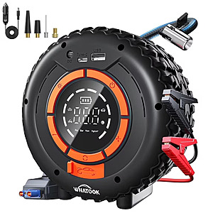 Portable Jump Starter + Air Compressor, 3500A 12V 150PSI, LCD, Emergency Light $39.99