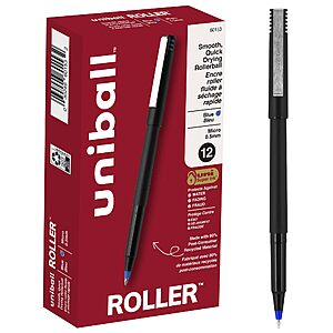 uniball™ Roller Rollerball Pens, Micro Point (0.5mm), Blue, 12 Pack | Quick-drying precise strokes, acid-free archival ink, protects against water, fading & fraud~$7.88 @ Amazon