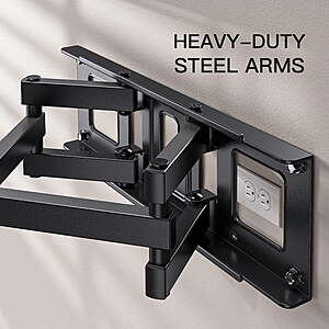 $16.83ac Walmart+ FS MARKETPLACE  MountFTV Full Motion TV Wall Mount for 26-65 inch TVs Holds up to 110 lbs Swivels Tilts Extension Leveling, Max 400 x 400mm, Fits 8"/12/16" studs