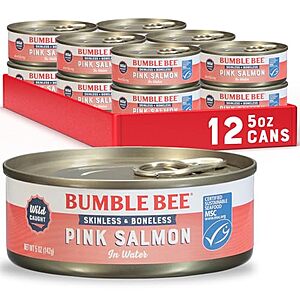 [SnS, AC] $15.94* | 12-Pk 5-Oz Bumble Bee Wild Caught Pink Salmon in Water at Amazon