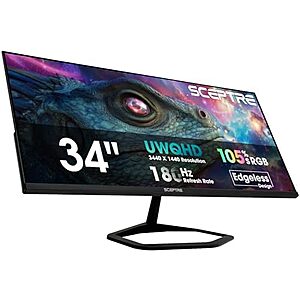 $172.97* | 34" Sceptre Ultrawide 21:9 Quad HD 180Hz Gaming LED Monitor at Amazon