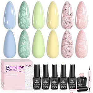 [Prime] Beetles 6-Count Gel Nail Polish Set w/ Foil Flake & Glitter Shimmer Shades, Dotting Pen, & Flower Stickers $5.69 w/ S&S + Free Shipping