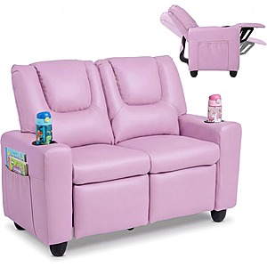 2-Seater Costzon Kids PU Leather Recliner w/ Cup Holders & Storage Pockets (Pink) $113.40, Blue $119.65 + Free Shipping