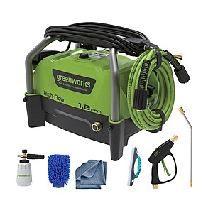 Greenworks High Flow Automotive 1200-PSI 1.8-GPM Cold Water Electric Pressure washer with 3 Spray Tips Rubber one_size | GPW1200K $139