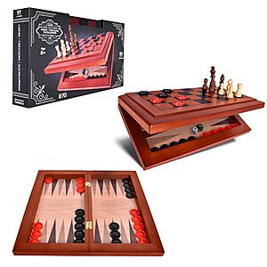 Elbow Room Games 3-in-1 Chess, Checkers & Backgammon Board Game Set – Portable, Folding Classic Strategy Games for Family Fun & Travel $13.17