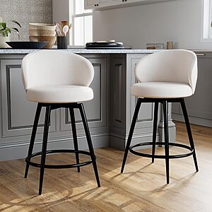 2-Pack MASLIER 26" Swivel Upholstered Linen Bar Stools (Ivory) $16.00 + Free Shipping w/ Prime or on $35+