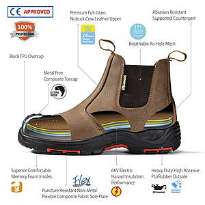 $68 FS Walmart by SAFETOE Heavy Duty Mens Work Boots Composite Toe Cap Slip On Waterproof Leather Lightweight  sizes 7-13