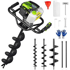 WORKPRO 62CC Post Hole Digger Gas Powered Earth Digger 4" 6" 8" Auger Drill Bits, $128.79, free shipping, ebay