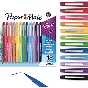 Paper Mate Flair Felt Tip Pens, Medium Point (0.7mm), 12 Count  - $9.30 w/ S&S