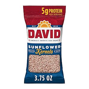 [NEW, SnS, AC] $14.06 | 12-Pack 3.75-Oz DAVID Roasted & Salted Sunflower Kernels (Original) at Amazon ($1.17 each)