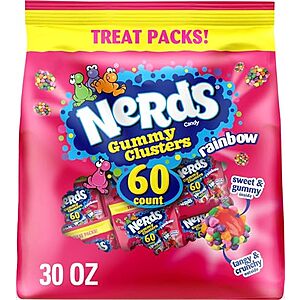 [SnS, AC] $28* | 4 × 60-Pk 0.5-Oz Nerds Gummy Clusters (Rainbow) ($7 each) at Amazon