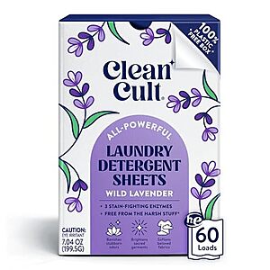 Cleancult 60-Count Laundry Detergent Sheets (Wild Lavender) $5.49 w/ S&S + Free Shipping w/ Prime or on $35+