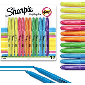 Sharpie Pocket Highlighters, Chisel Tip, Quick Dry, Assorted Fluorescent Colors, 12 Count - $5.99 AC + S&S