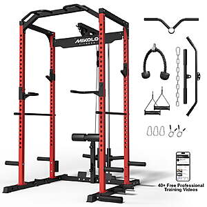 Mikolo Multi-Functional Squat Rack Power Cage w/ LAT Pulldown Cable System (Red) $289.97 + Free Shipping