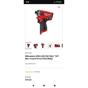 Milwaukee 3453-20 1/4" Hex Driver