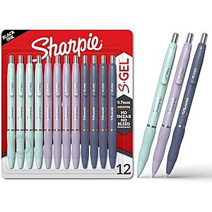 $10.49* | 12-Pack Sharpie S-Gel Gel Pens, Medium Point, 0.7mm, Assorted Fashion Barrels (Black) at Amazon