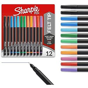 [SnS] $9.40* | 12-Count Sharpie Felt Tip Pens (Fine Point, 0.4mm, Assorted Colors) at Amazon