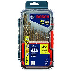 BOSCH CO21 21-Piece Assorted Set with Included Case Cobalt Metal Drill Bit with Three-Flat Shank for Drilling Applications in Stainless Steel $60.53