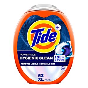 Tide Hygienic Clean Power PODS Laundry Detergent Pacs, Original Scent, 63 Count, Removes Visible and Invisible Dirt