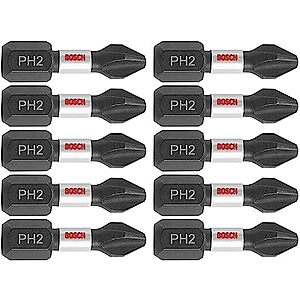 $4.09* | 10-Pk 1" Bosch ITPH21B Phillips #2 Impact Tough Screwdriving Insert Bits at Amazon