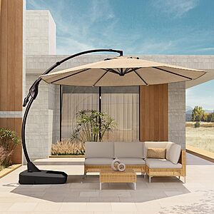 Grand patio 12 FT Round Cantilever Umbrella with Base & Cover, Champagne $340 + Free Shipping