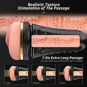 Male Masturbator,Kingdemer Realistic Pocket cat Vagina Textured with 7.5in Depth Lifelike Soft and Fleshy Texture,Penis Training Masturbators Sex Machine Toy for Men