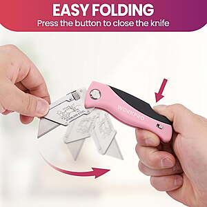 $11 FS Walmart+ Marketplace: WORKPRO Folding Utility Knife, Quick Change Pink Box Cutter with Blade Storage, Includes 15 Extra Blades, for Cardboard, Boxes & Cartons