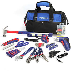 $40 FS WALMART by Great Star: WORKPRO 125-Piece Household Tool Kit – 3.6V Rechargeable Screwdriver & Home Repair Basic Tool Set with 13-inch Easy Carrying Tools Bag, 125 Pcs