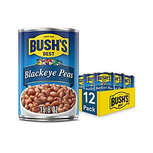 Bush's Best Blackeye Peas, 15.8 oz, (Pack of 12) | Canned, Source of Plant Based Protein and Fiber, Low Fat, Gluten Free~$11.29 With S&S @ Amazon