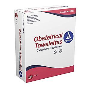 [NEW] $4.76 | 100-Count Dynarex 5 x 7" Obstetrical Towelettes at Amazon