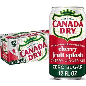 Canada Dry Cherry Gingerale Fruit Splash (Regular or Zero Sugar) 12oz, Pack of 12 - 3 for $14.74 (($4.91 each)