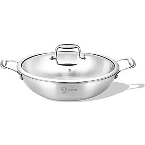 LOLYKITCH 10-Inch Stainless Steel Wok with Lid | 2.5-Quart | Dual Handles | Small | Uncoated Tri-Ply Stir Fry Pan | Everyday Cooking Wok for Induction $32.39