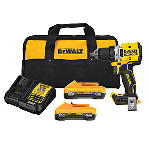 DEWALT DCD801 20v Max 1/2-in Drill Kit w/(2) 4Ah Powerpack Batteries and Charger | DCD801QQ2 Keyless Brushless Cordless $199