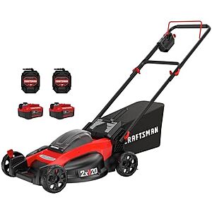 $251* | 20" CRAFTSMAN V20 Electric Push Lawn Mower w/ 2x 5Ah Batteries & 2x Chargers at Amazon