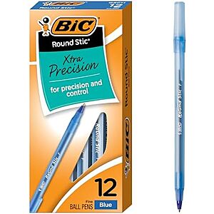 [NEW] $1.70 | 12-Count BIC Round Stic Xtra Precision Fine Blue Ballpoint Pens (Medium Point, 0.8 mm) at Amazon