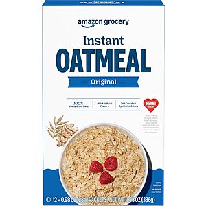 $5.71 or less S&S AMAZON: 4 x Amazon Grocery, Original Instant Oatmeal, 0.98 Oz, 12 Ct (48 pouches)